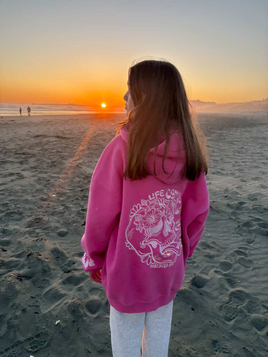 Life Comes In Waves - Pink Hibiscus Hoodie - SHIP OUT MID/END JULY