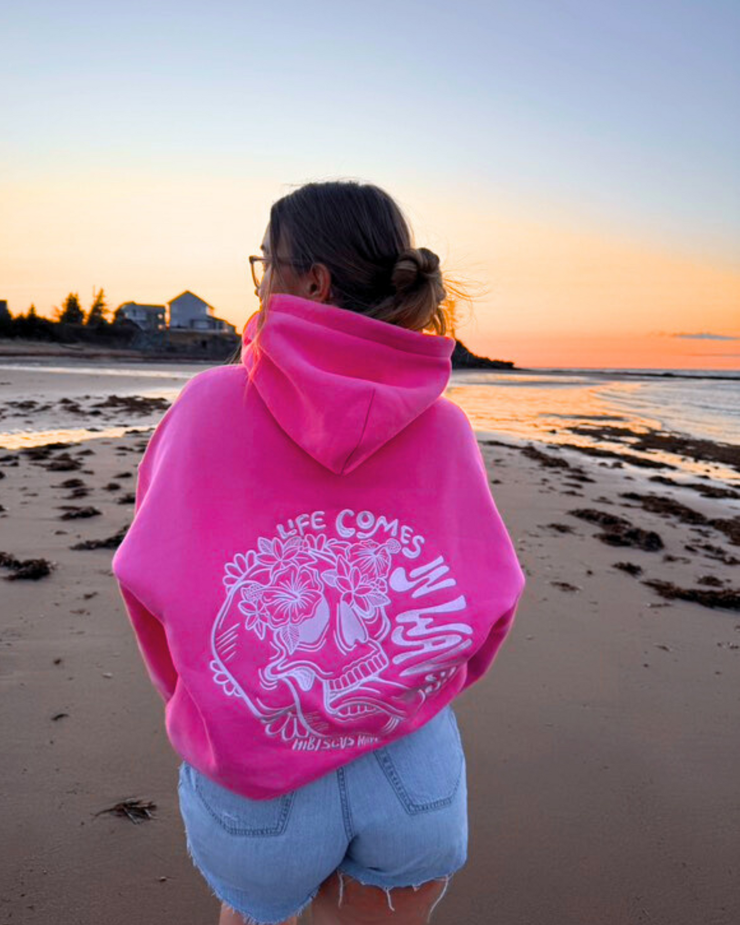 Life Comes In Waves - Pink Hibiscus Hoodie - SHIP OUT MID/END JULY