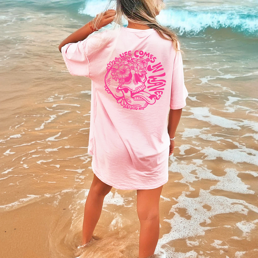 Life Comes In Waves - Seashell Pink Tee