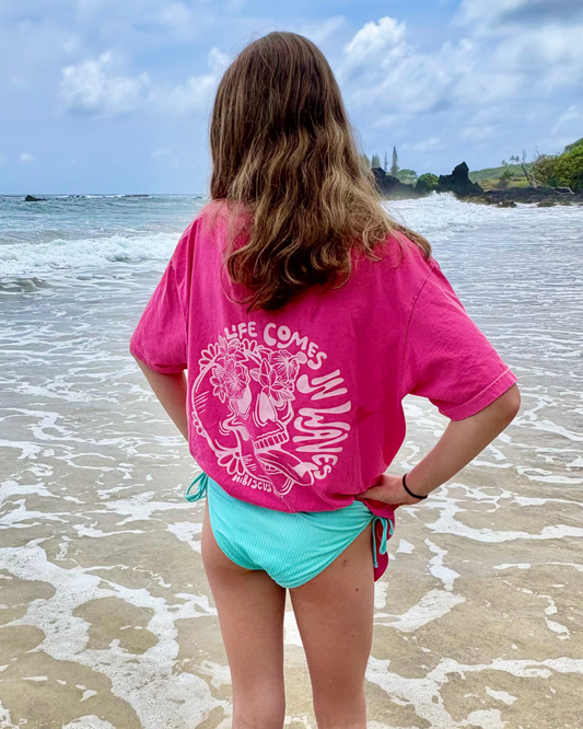 Life Comes In Waves - Pink Hibiscus Tee